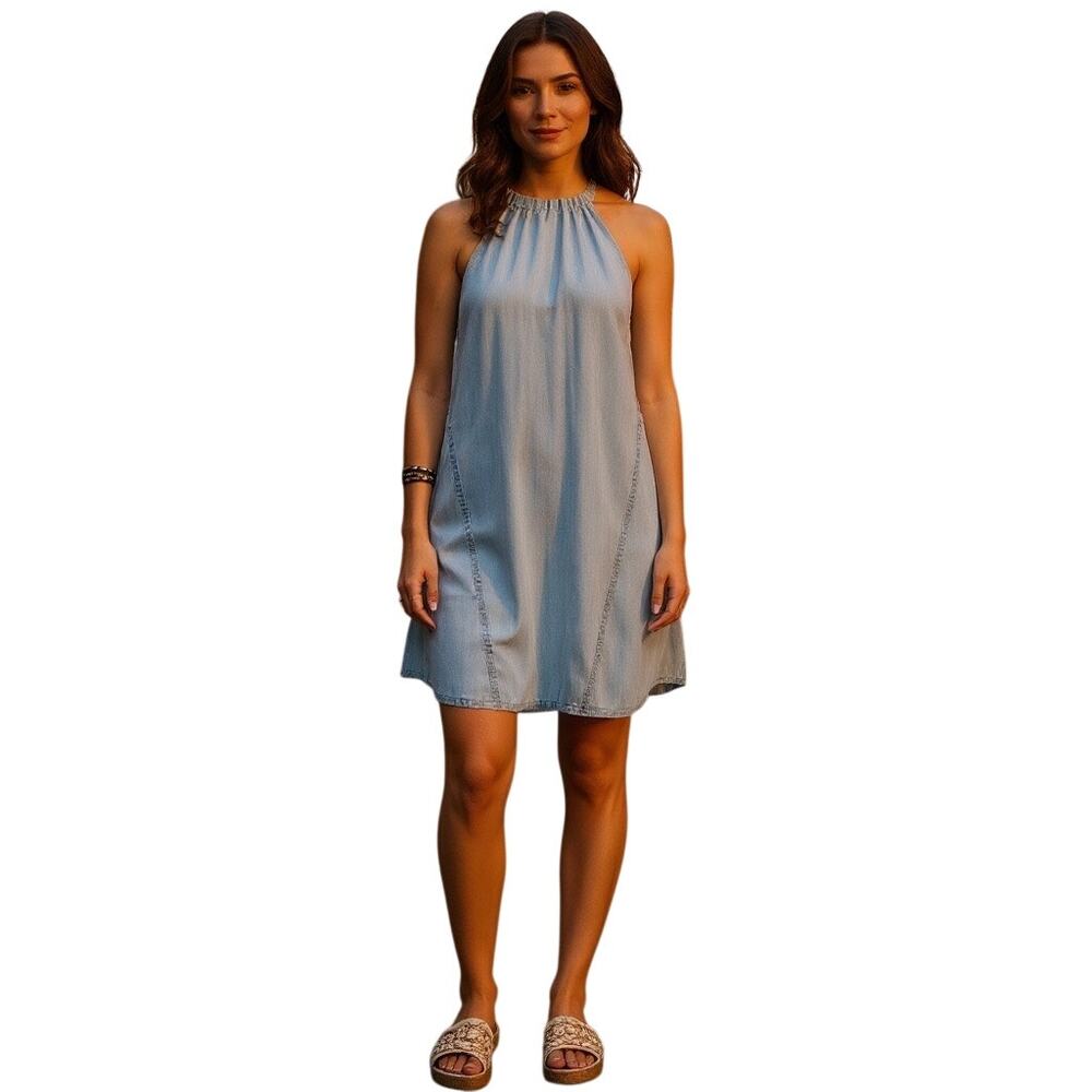 Cloth & Stone High Tide Ombre Chambray Mini Dress Choker Neck PXS